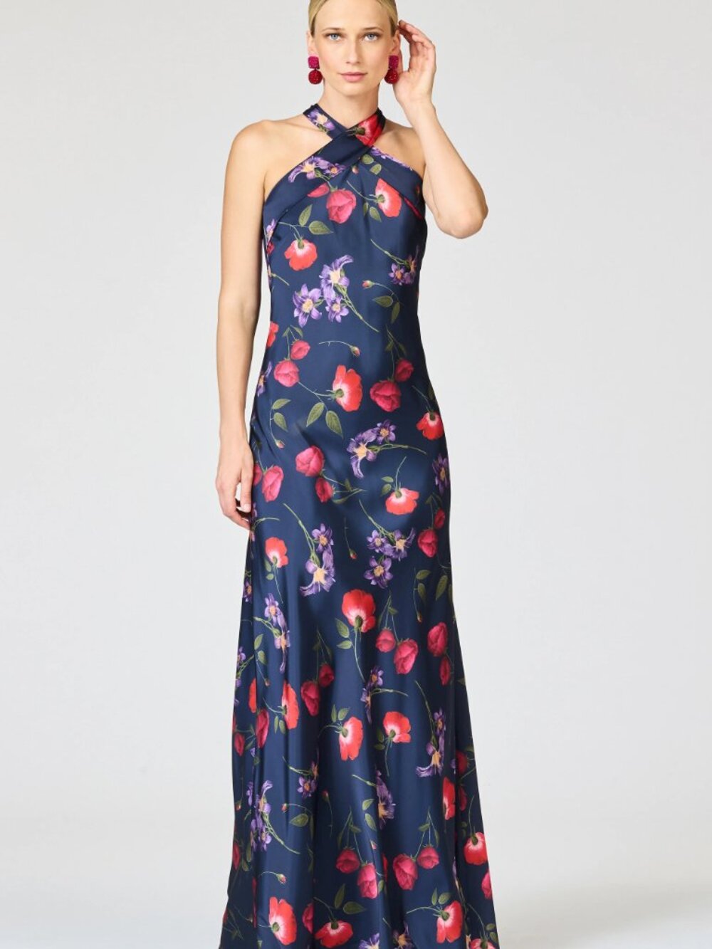 Sachin + Babi Laurent Navy Floral Dress with Pink, Red and Green Accents